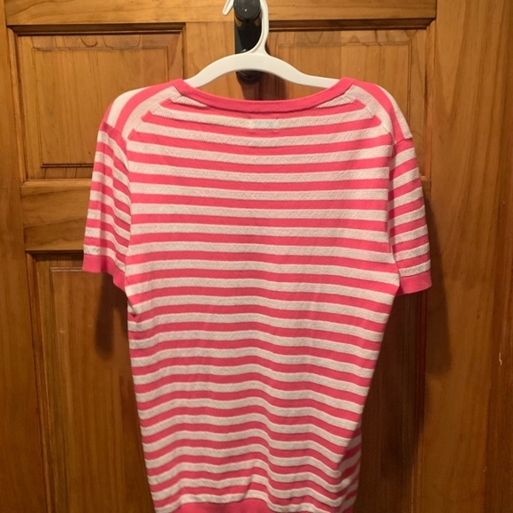 J. Crew Factory Short Sleeve Striped Textured Sweater Small Pink & White - Picture 3 of 5